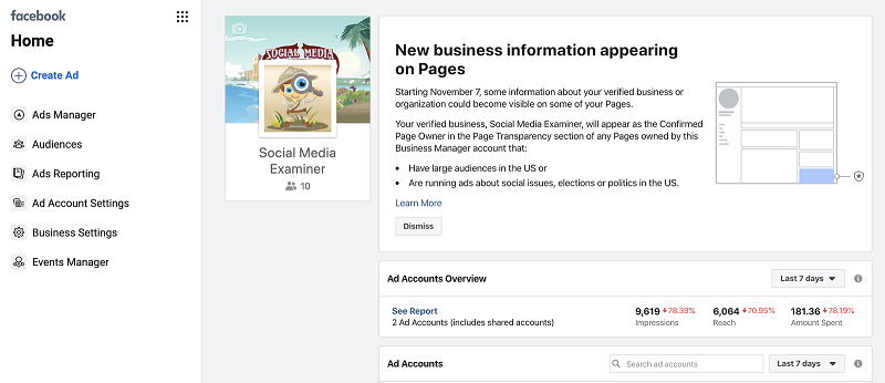 Facebook avertizează utilizatorii Business Manager să își verifice afacerea.
