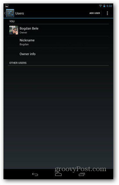 Conturile de utilizator Nexus 7 adaugă utilizator