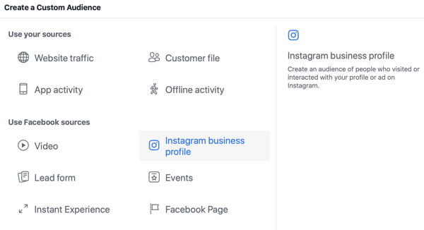 Cum să vă dezvoltați în mod strategic următorul Instagram, pasul 3, selectați sursa opțiunii profilului de afaceri Instagram