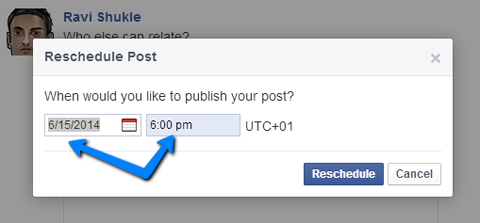 modificați data și ora pe o actualizare de Facebook programată