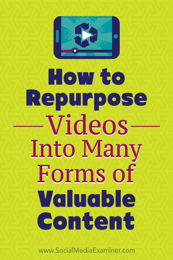 Cum să refaceți videoclipurile în multe forme de conținut valoros de Ann Smarty pe Social Media Examiner.