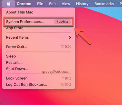 Deschiderea Preferințelor de sistem pe Mac