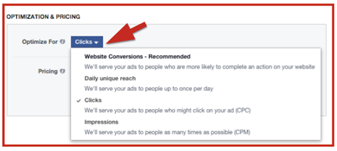 opțiuni de licitare pentru anunțuri pe Facebook