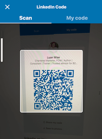 Ecranul codului în aplicația mobilă LinkedIn