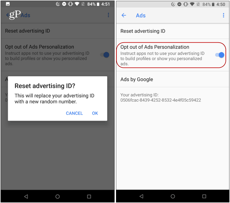 resetează ID-ul de publicitate Android