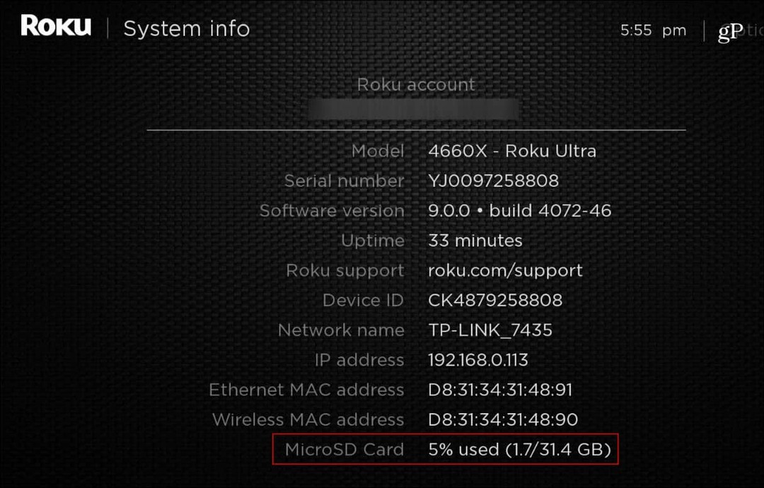 Informații despre sistem Roku_Ultra Card MicroSD