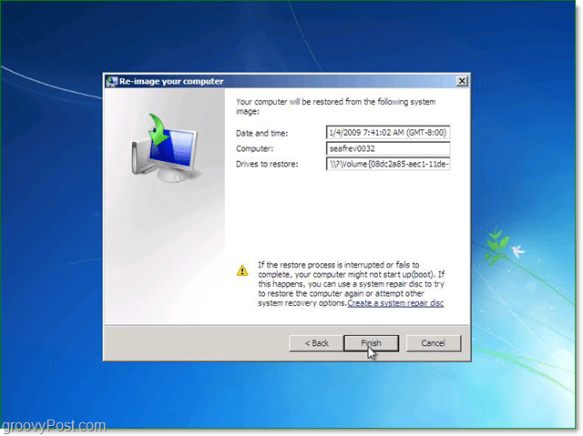 confirmați că imaginea de sistem Windows 7 este cea corectă