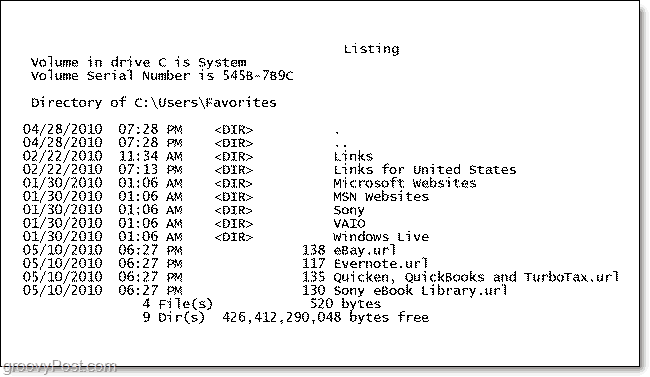 o listă de directoare tipărite a conținutului folderului Windows 7