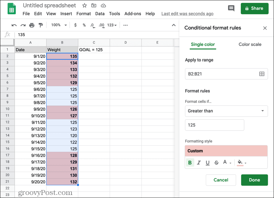 Formatare condiționată pentru numere în Foi de calcul Google