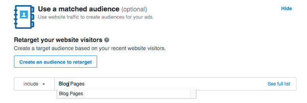 Selectați segmentele de vizitatori ale site-ului pe care doriți să le vizați pe LinkedIn.