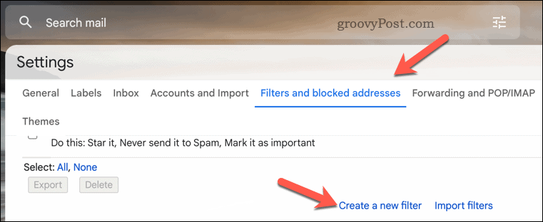 Creați un filtru Gmail