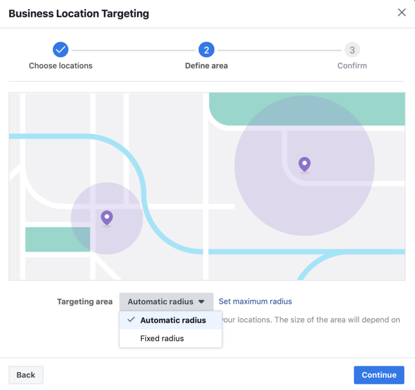 Definiți locația dvs. printr-o rază automată pentru anunțul dvs. de pe Facebook.