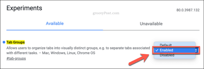 Activarea grupurilor de file în Chrome