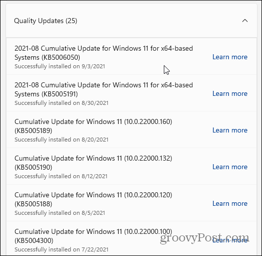 actualizări de calitate Windows 11