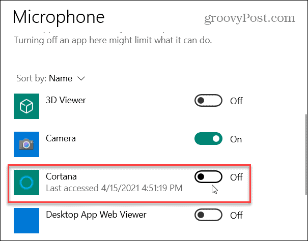 Dezactivați Cortana de la microfon
