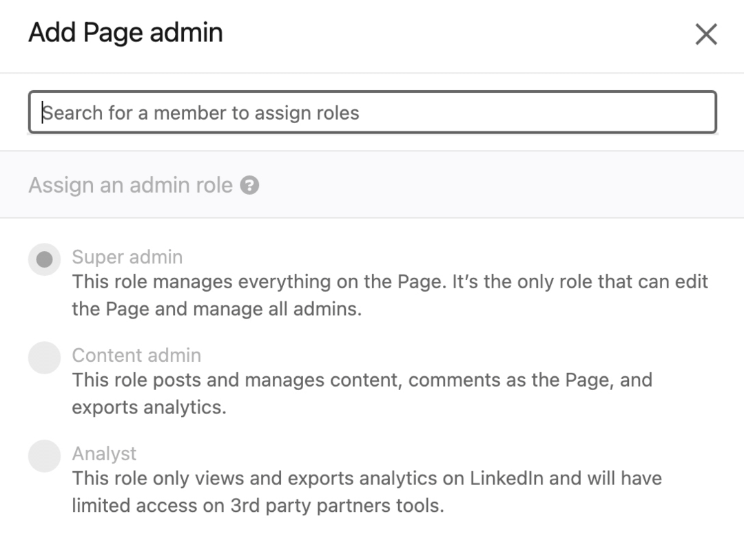imaginea casetei de dialog Adăugați pagina de administrator pe Linkedin