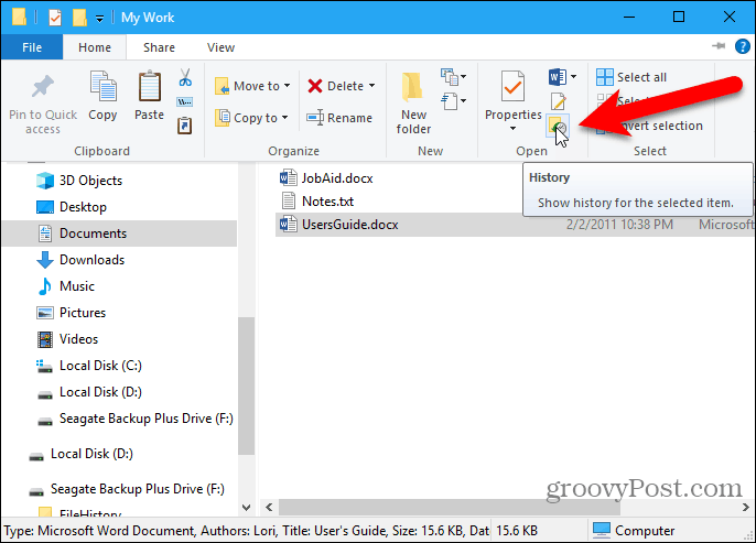 Faceți clic pe Istoric în File Explorer