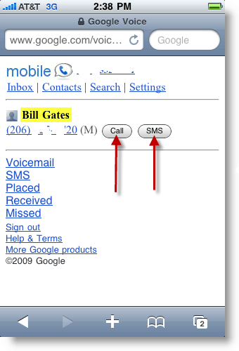 Google Voice Mobile Efectuați un apel sau trimiteți un mesaj Txt SMS