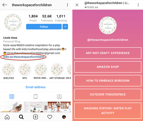 Cum să adăugați sau să partajați un link către Instagram, exemplul 3.