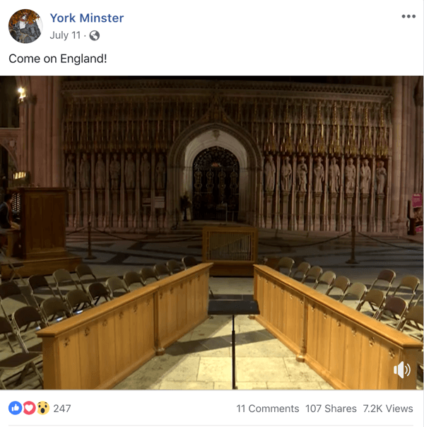 Exemplu de postare pe Facebook cu o temă actuală de la York Minster.