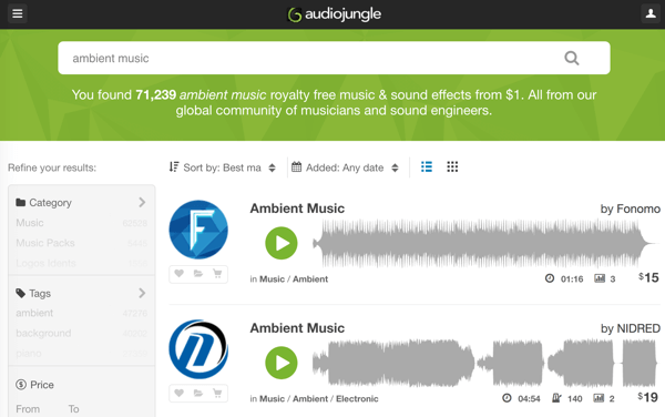 Căutați în biblioteca robustă AudioJungle de piese audio și muzică fără redevențe începând de la 1 USD.