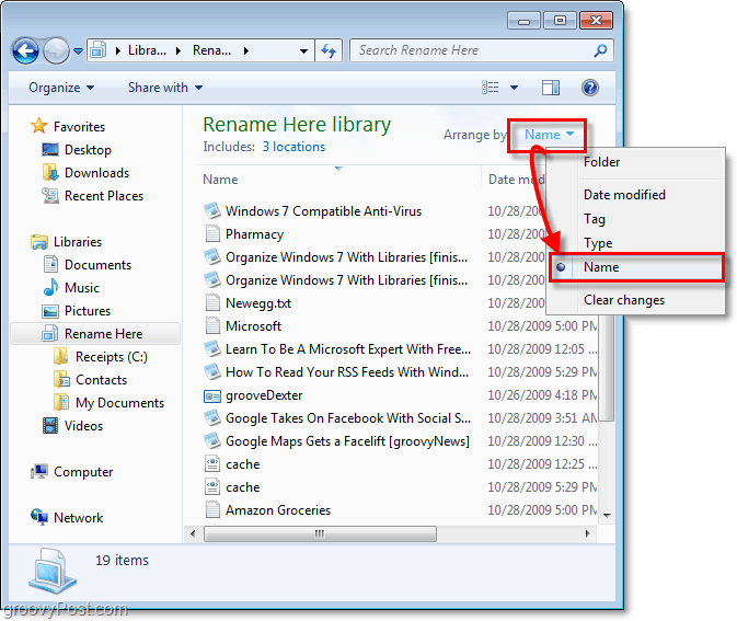 modul de modificare a aranjamentului bibliotecilor în Windows 7