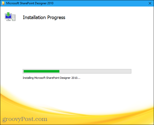 Progresul instalării pentru instalarea Microsoft Office Picture Manager în instalarea Sharepoint Designer 2010