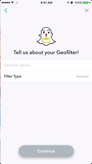 Adăugați un nume pentru geofiltrul dvs. Snapchat.
