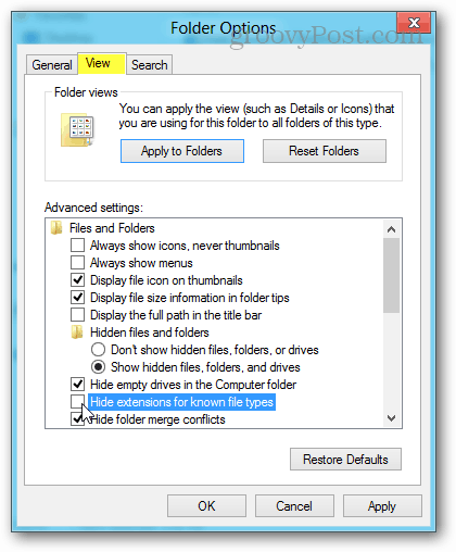 vizualizați opțiunile folderului în Windows 8