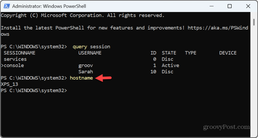 interogați numele gazdă Powershell