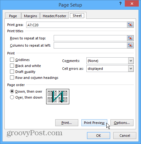 Configurare pagină Excel