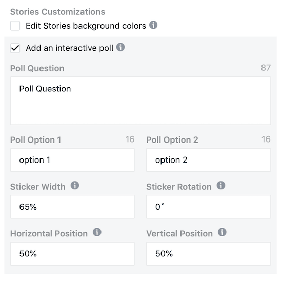 opțiunea de a adăuga sondaj interactiv la anunțul Instagram Stories în Facebook Ads Manager