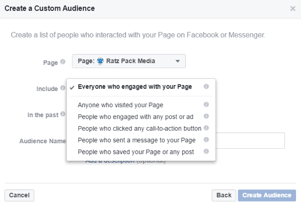 Creați segmente de public personalizate pe baza persoanelor care au interacționat cu pagina dvs. de Facebook.