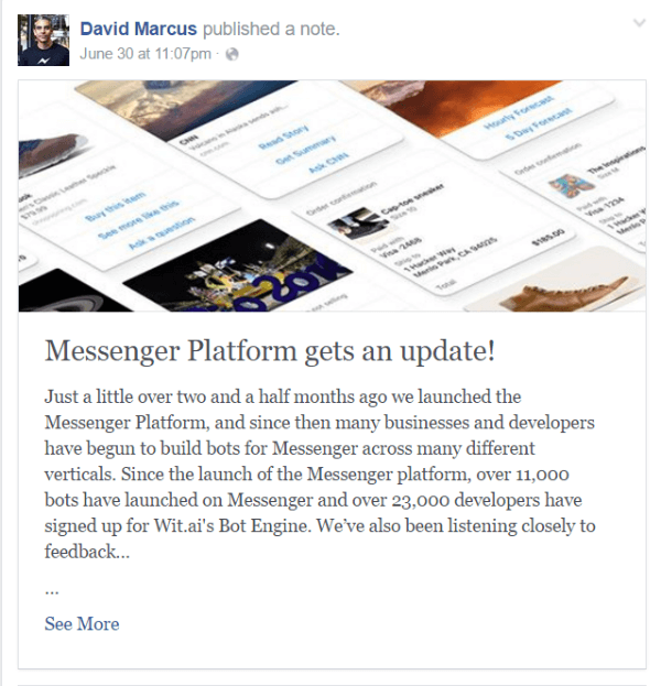 Actualizare bot facebook messenger
