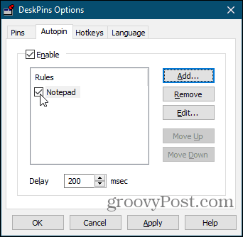 Opțiuni automate în DeskPins