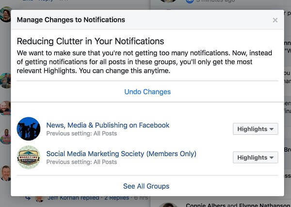Facebook reduce activ dezordinea, arătând utilizatorilor mai puține notificări de la anumite grupuri.