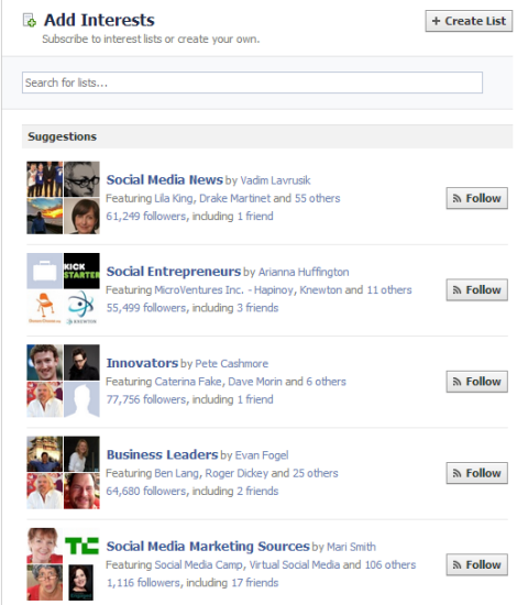 găsiți lista de interese pe Facebook