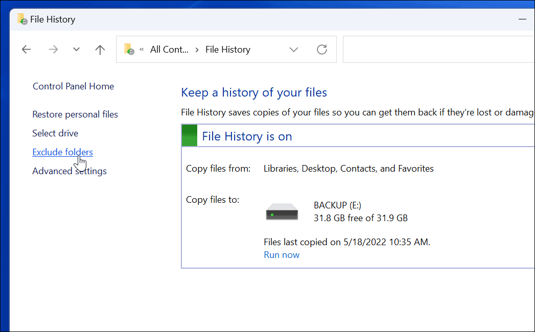 Excludeți istoricul de utilizare a fișierelor pe Windows 11