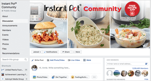Grupul Facebook Instant Pot Community de peste un milion de membri.