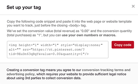 plasați codul de conversie pe site-ul dvs. web