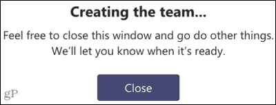 Crearea echipei cu un șablon Microsoft Teams
