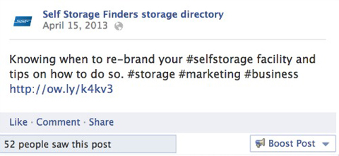 Self Storage Finders Facebook text update