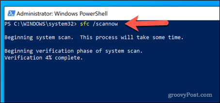 Rularea instrumentului SFC în Windows PowerShell