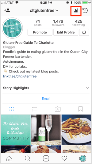 Acces la Instagram Insights din profil