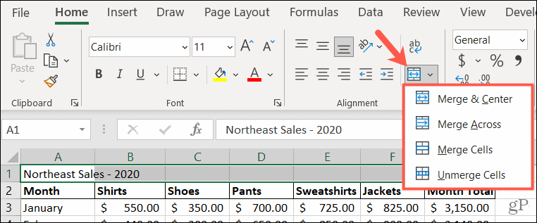 Îmbinați opțiunile în Excel