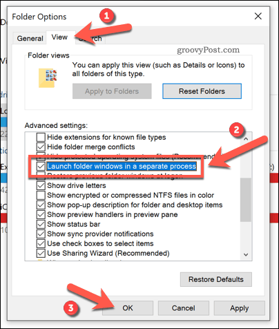 Modificarea setărilor Windows Explorer pentru a utiliza procesele individuale
