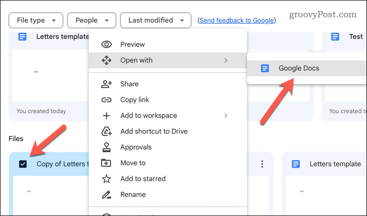 Deschiderea unui fișier Google Drive în Google Docs