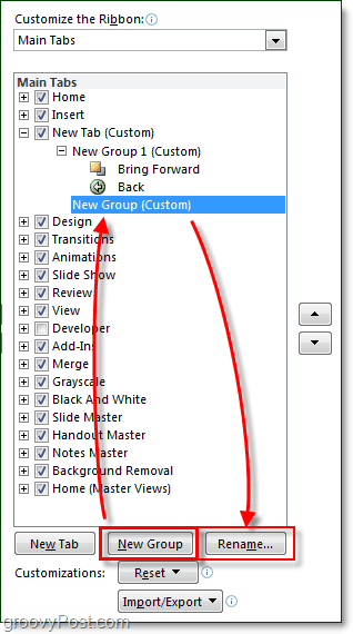 redenumește filele și grupurile din panglică în Office 2010