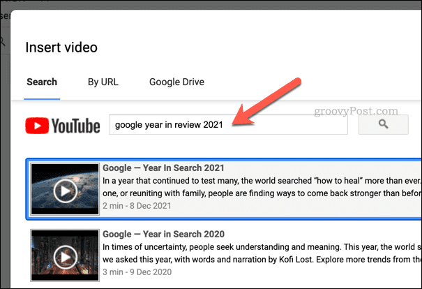 Căutarea unui videoclip în Foi de calcul Google
