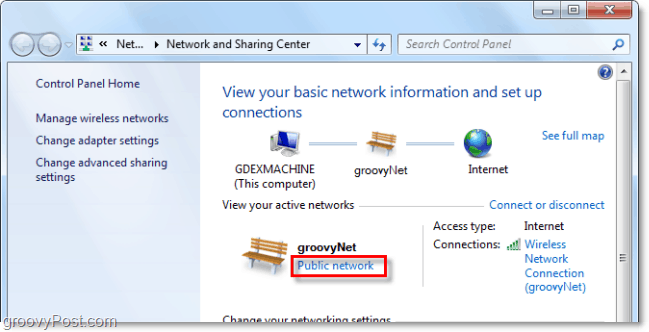 schimbați la ce tip de rețele Windows 7 crede că se conectează